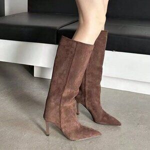 Brown Elegant Women's Pointed Toe High Heel Boots